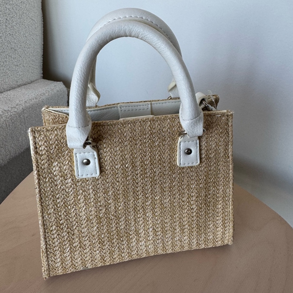 Tan and White Women's Handbag